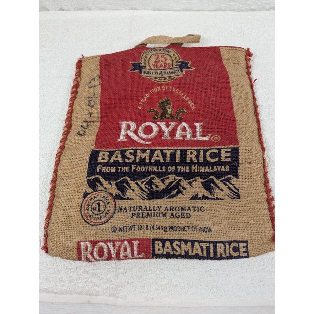Royal Basmati Rice - Large Tote Bag Red/Beige/Blue Logo Pattern